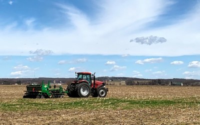 Tractor with no-till drill